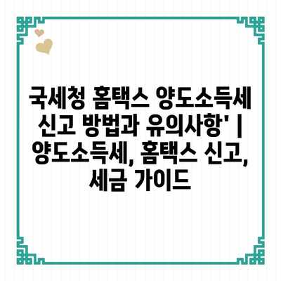 국세청 홈택스 양도소득세 신고 방법과 유의사항’ | 양도소득세, 홈택스 신고, 세금 가이드